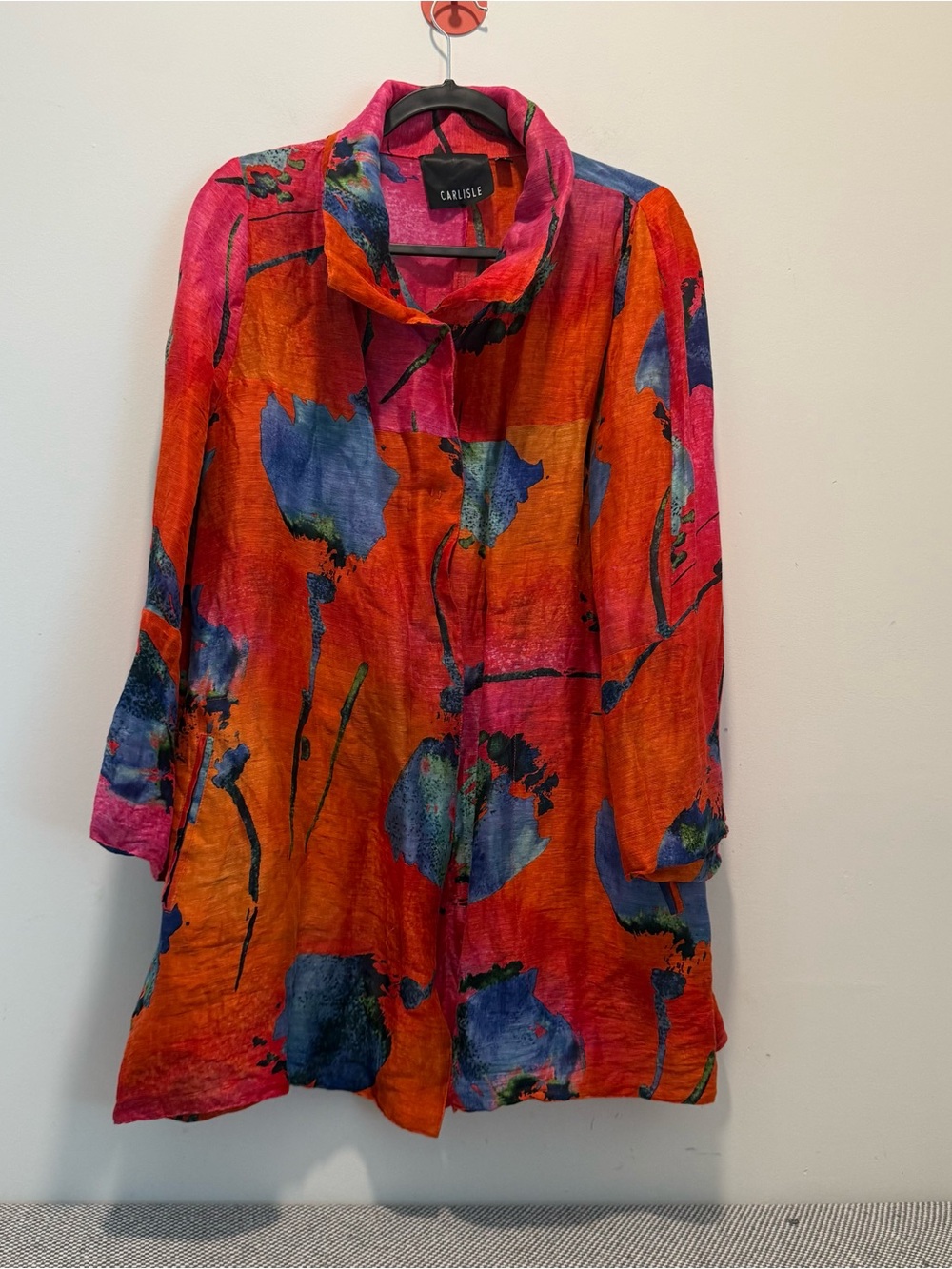 Carlisle Red Abstract Watercolor Print Button-Front Sheer Tunic size 12